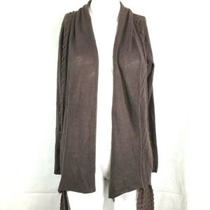 Knitted & Knotted Cardigan Women Sz S Purple Knit Cotton Chiffon Trim Open Front